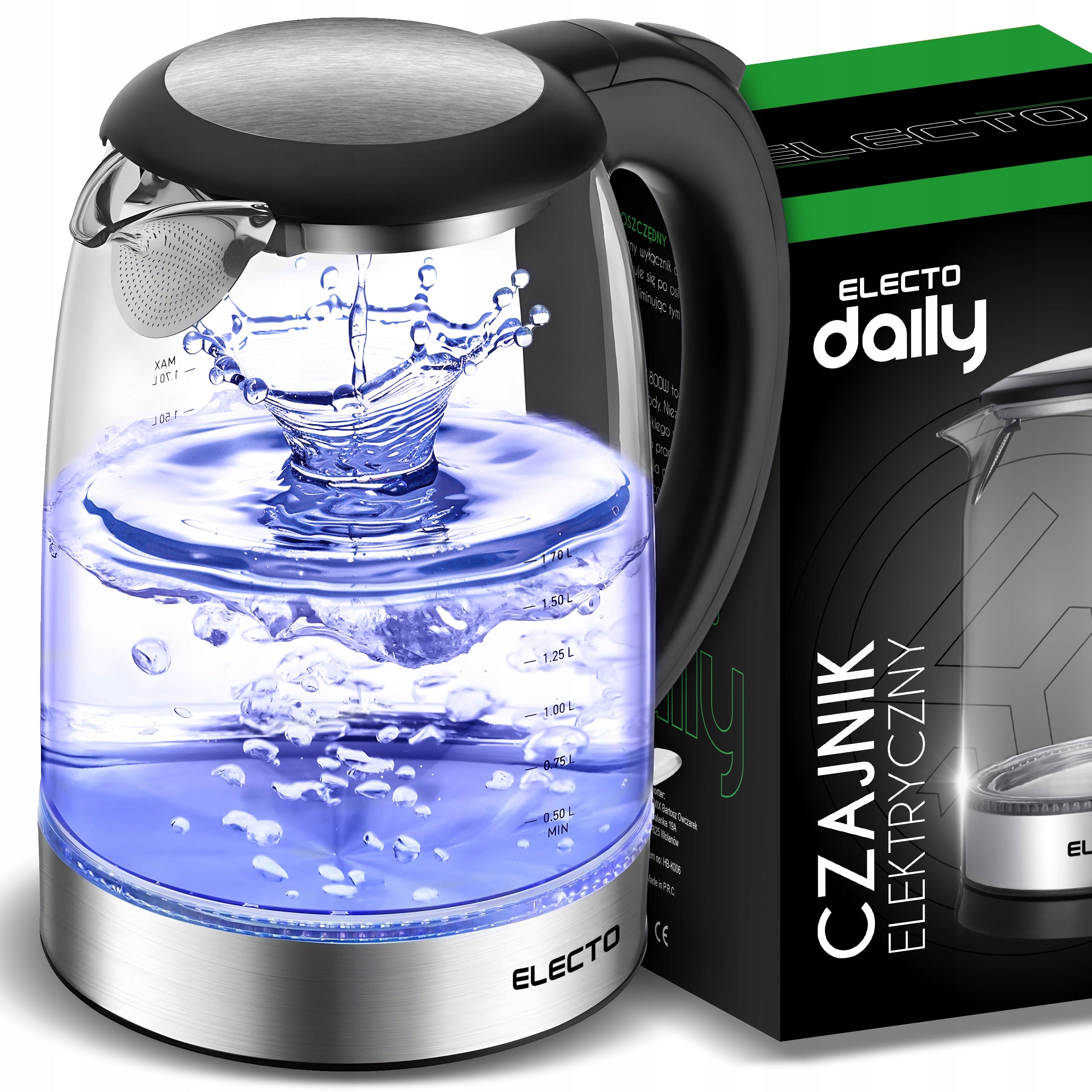 ELECTO CZAJNIK ELEKTRYCZNY SZKLANY 1,7L
